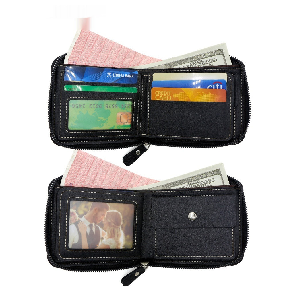Matte Stitching Men's Short Wallet Multiple Card Slots