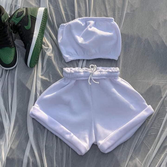High Waist Lace-up Fashion Casual Shorts And Chest Wrap Suit Women
