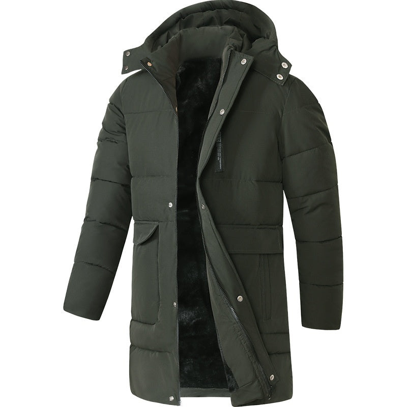 Men's Fleece-lined Thick Long Section Cotton-padded Coat