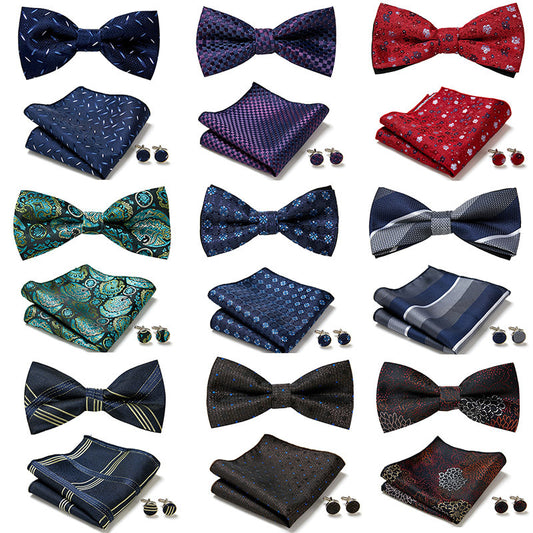 Men's Formal Bow Tie Handkerchief and Cuff links Set