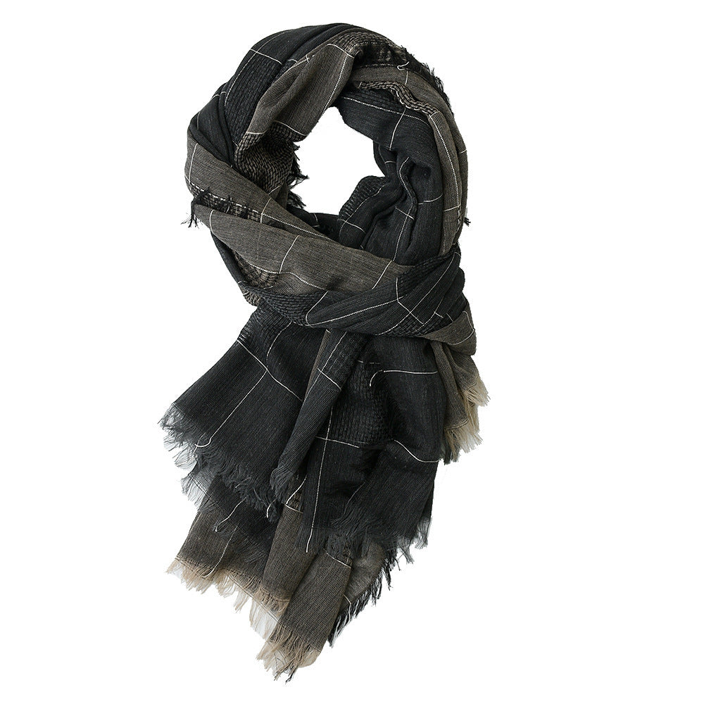 Men's Winter Dual-color Patchwork Plaid Tassel Large Size Scarf