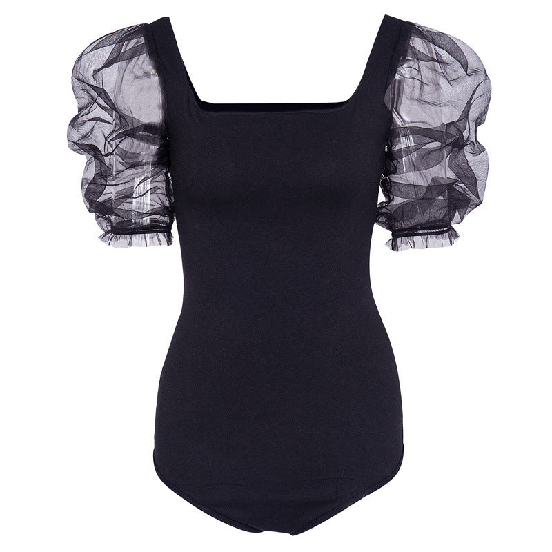Women's Fashion Mesh Panel Bodysuit Top