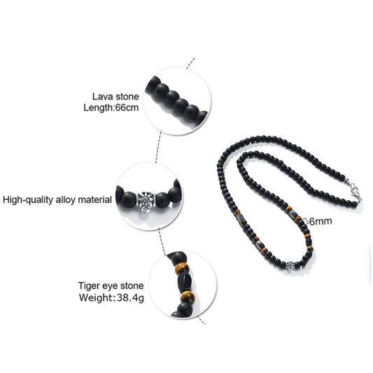 Volcanic Rock Black Matte Ethnic Style Necklace For Men