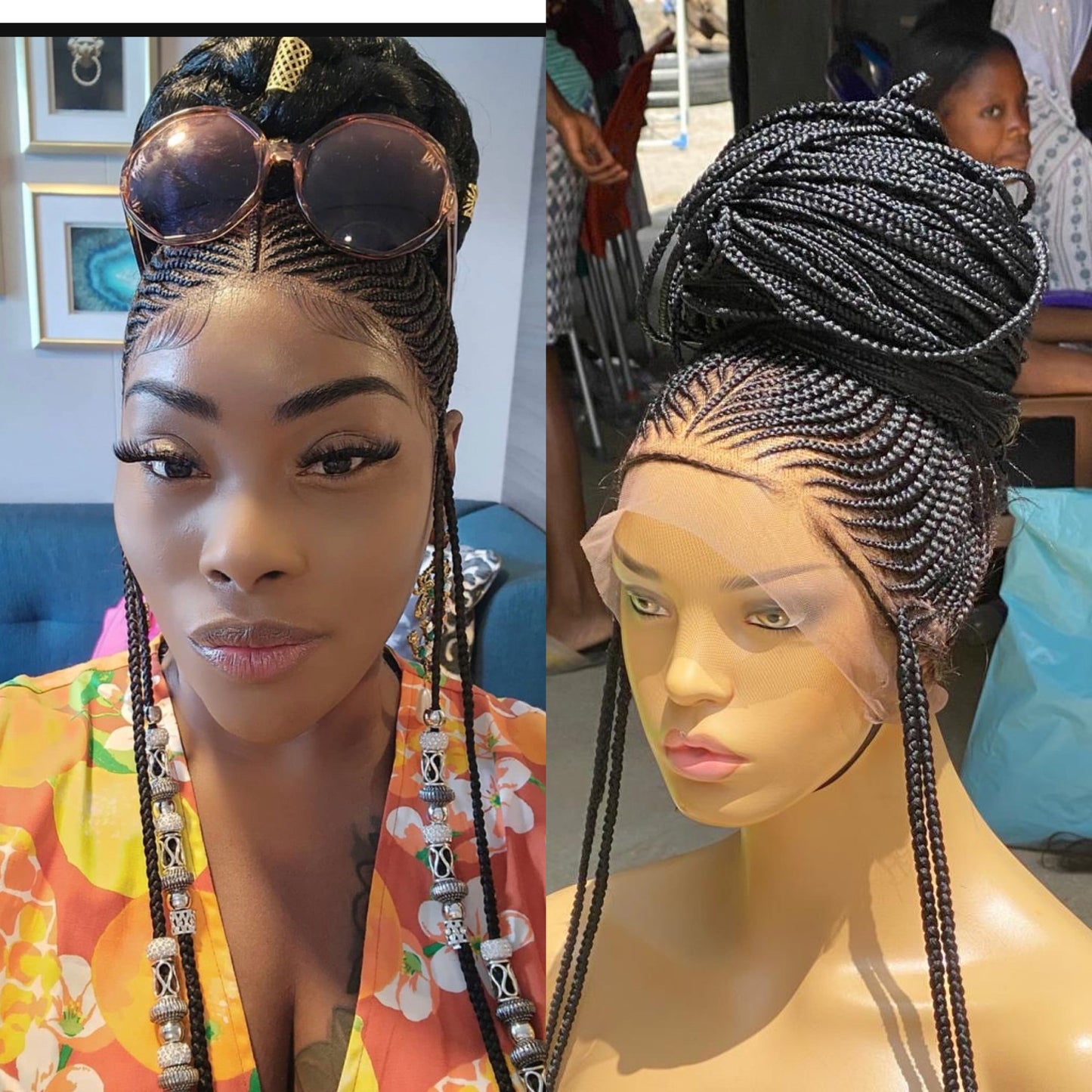 Cornrow Braid Wig "Premium Swiss Full Lace" Waist Length (Myra)