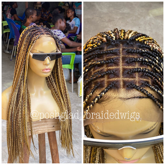 Knotless Braid Wig, 13x4 Lace Frontal, Glueless, Ombre Color (Jalissa)