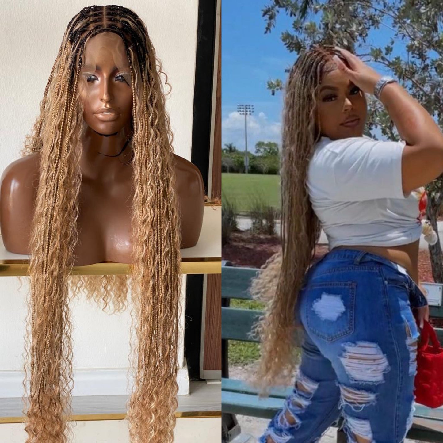 BOHEMIAN KNOTLESS BRAID WIG, FULL LACE, WAIST, VIP LUX COLOR