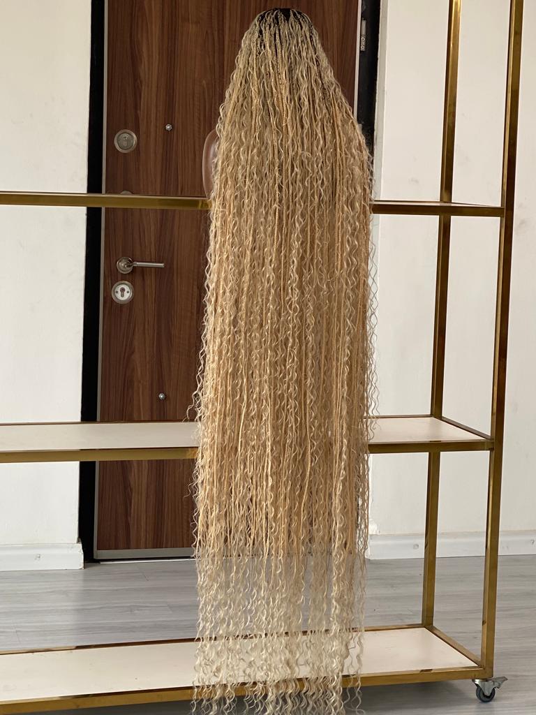 Bohemian Knotless Braid Wig, HD Full Lace, Ankle Length, Blonde, Black Root