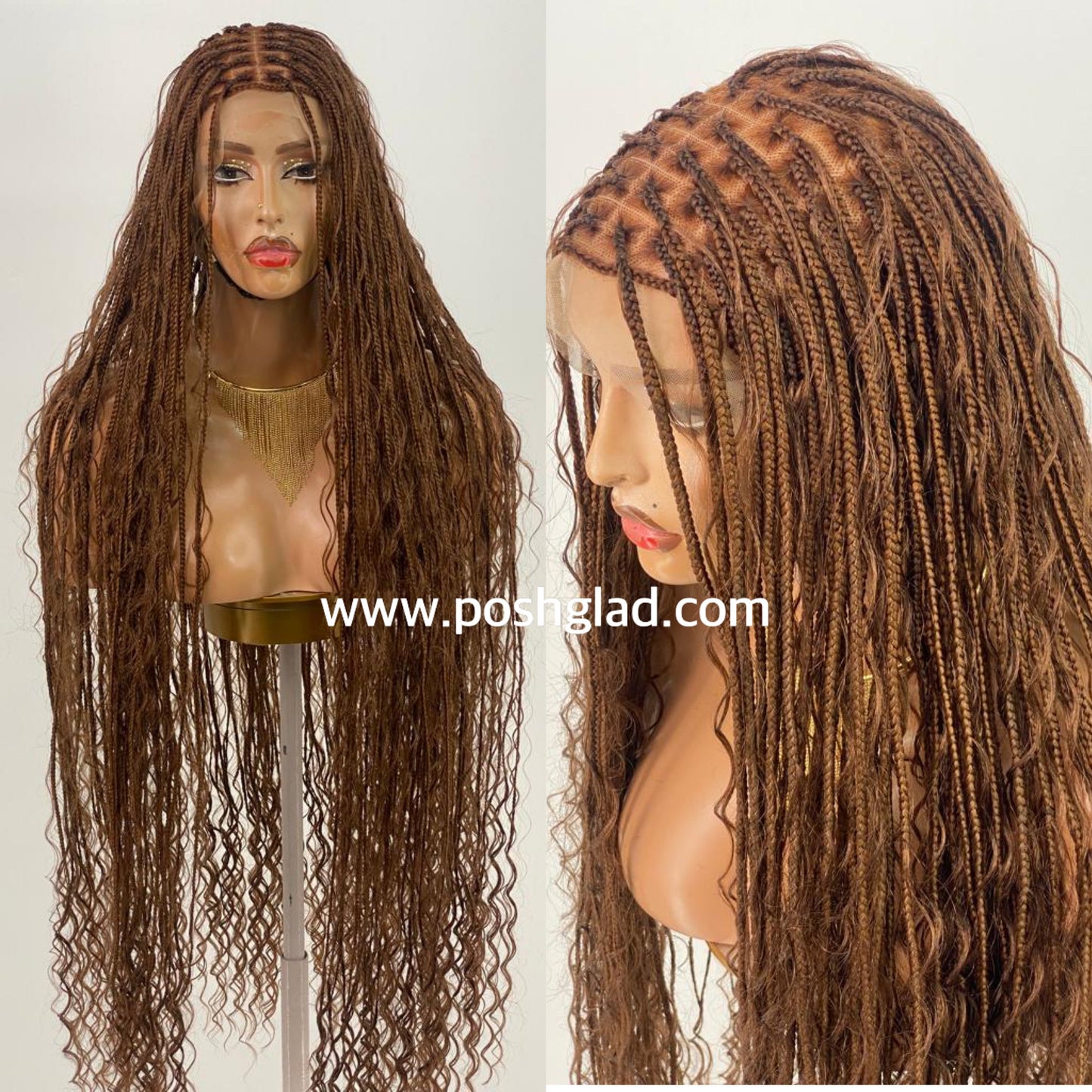 Bohemian Knotless Braid Wig, Swiss Full Lace, Color 30, Tailbone Length - Demi