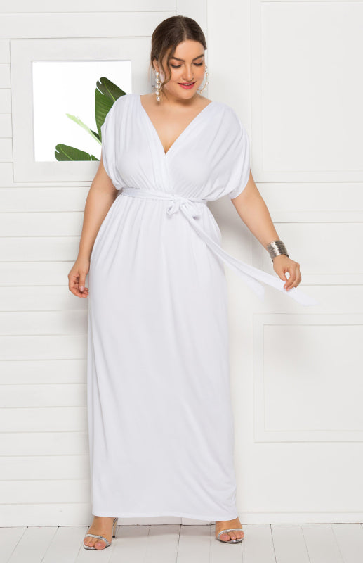 Maternity Knit Dress - Short Sleeve V-Neck Solid Color Dress