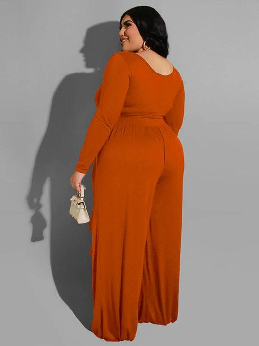 Women's plus size solid color knitted casual two-piece set by Lady Ros