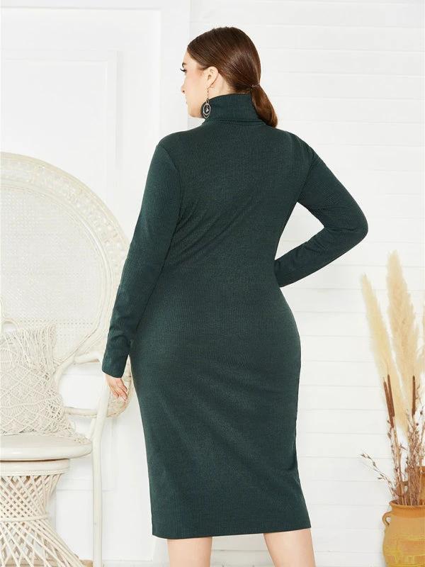 Women's Plus Size Solid Color Knit Turtleneck Long Sleeve Dress by Lady Ros