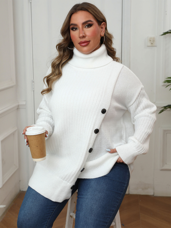 Plus Size Women's Button Decorated Irregular Sweater by Lady Ros