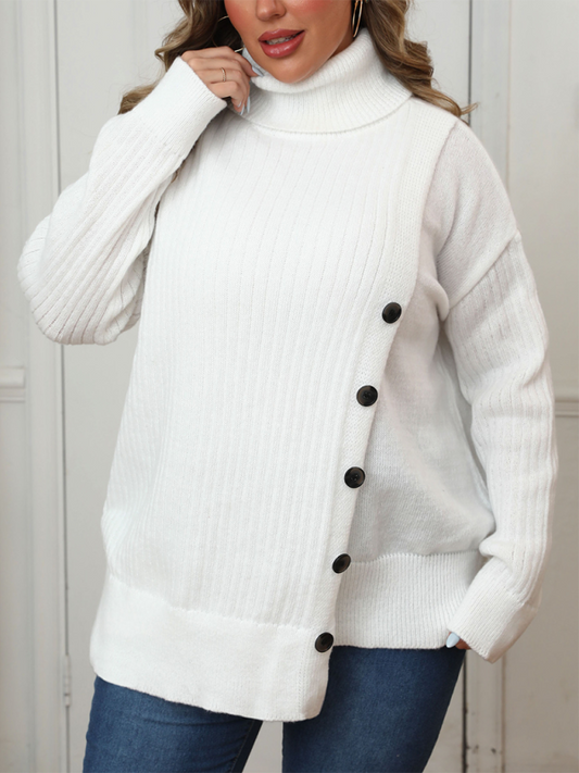 Plus Size Women's Button Decorated Irregular Sweater by Lady Ros