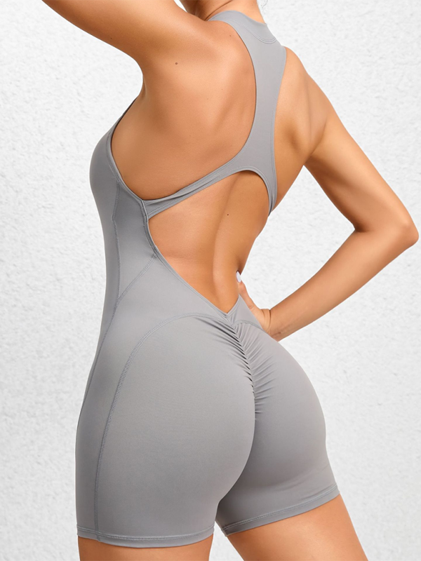 Tight zippered sports yoga pants peach hips one-piece quick-drying pleated fitness Jumpsuit by Lady Ros