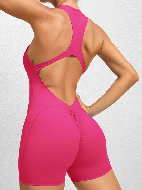 Tight zippered sports yoga pants peach hips one-piece quick-drying pleated fitness Jumpsuit by Lady Ros