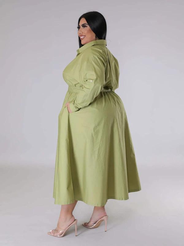 Plus Size Women's Solid Color Long Sleeve Shirt Dresses by Lady Ros