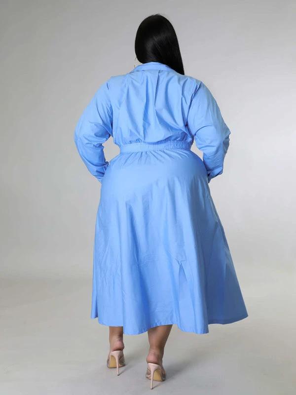 Plus Size Women's Solid Color Long Sleeve Shirt Dresses by Lady Ros