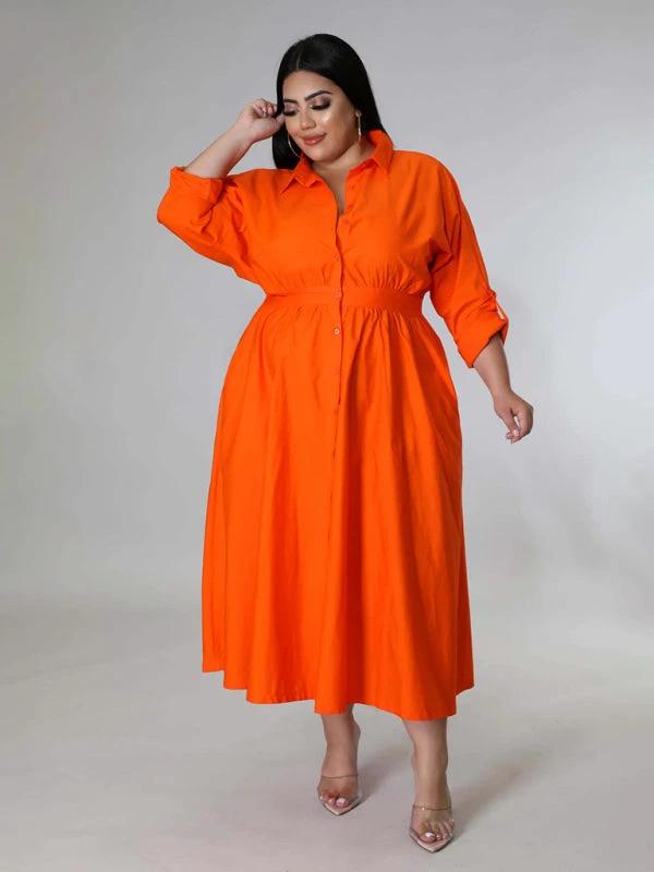Plus Size Women's Solid Color Long Sleeve Shirt Dresses by Lady Ros