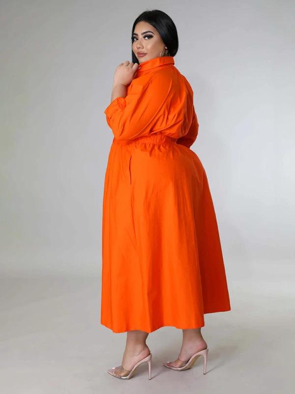 Plus Size Women's Solid Color Long Sleeve Shirt Dresses by Lady Ros