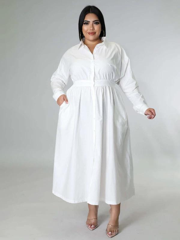 Plus Size Women's Solid Color Long Sleeve Shirt Dresses by Lady Ros