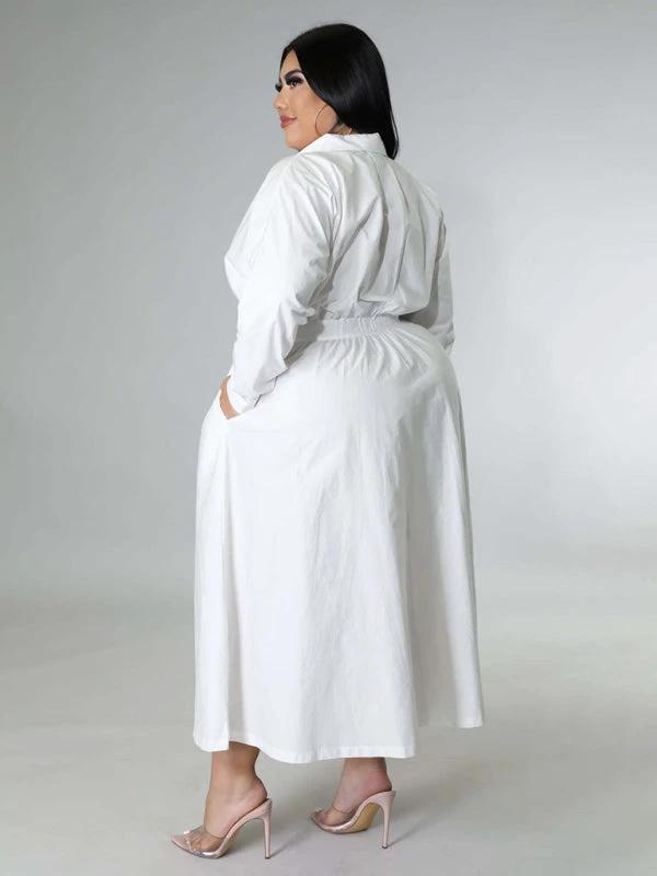 Plus Size Women's Solid Color Long Sleeve Shirt Dresses by Lady Ros