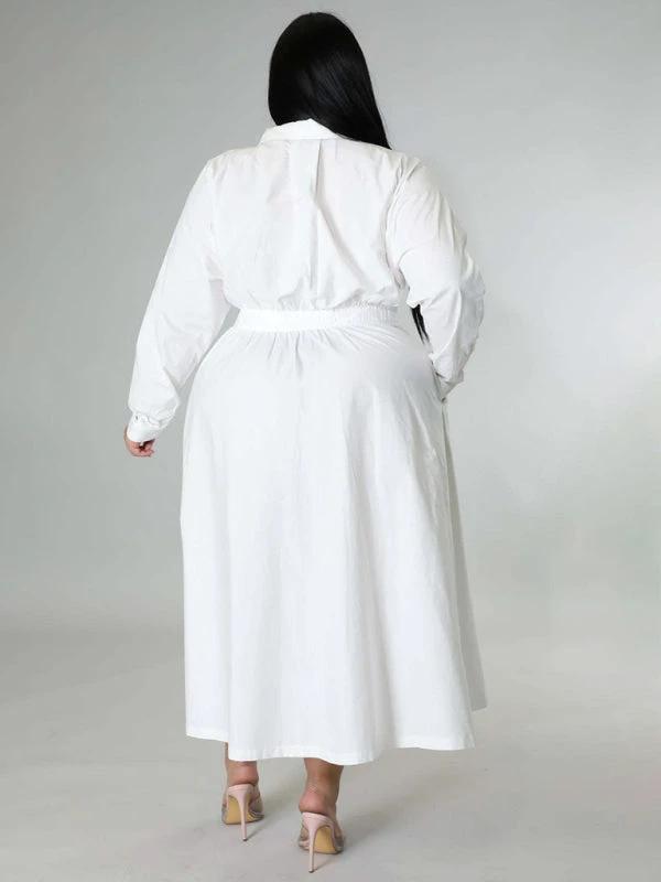 Plus Size Women's Solid Color Long Sleeve Shirt Dresses by Lady Ros