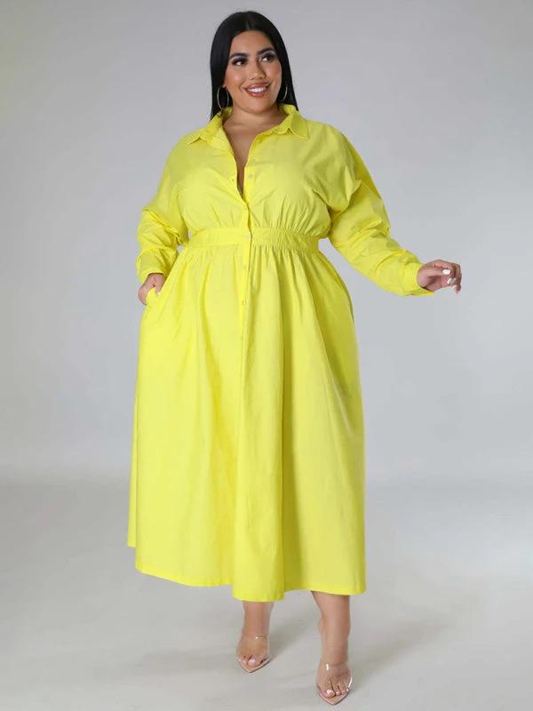 Plus Size Women's Solid Color Long Sleeve Shirt Dresses by Lady Ros