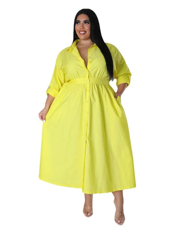 Plus Size Women's Solid Color Long Sleeve Shirt Dresses by Lady Ros