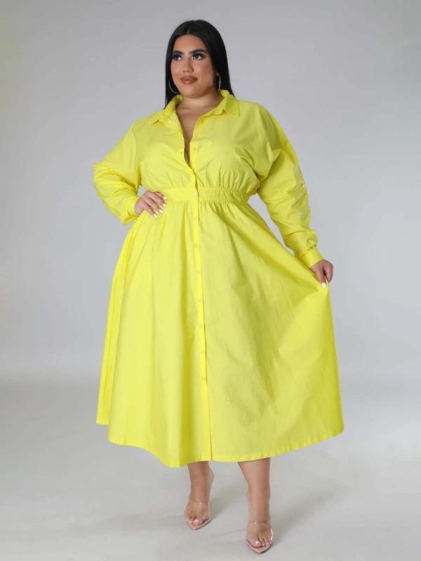 Plus Size Women's Solid Color Long Sleeve Shirt Dresses by Lady Ros