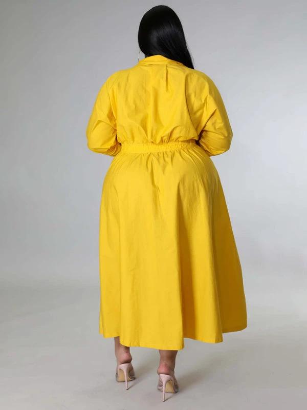 Plus Size Women's Solid Color Long Sleeve Shirt Dresses by Lady Ros