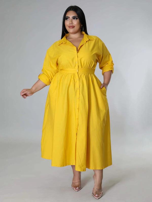 Plus Size Women's Solid Color Long Sleeve Shirt Dresses by Lady Ros