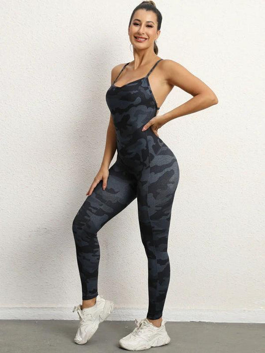 Women's Camo Athletic Jumpsuit - Cross Strap & High Waist Design by Lady Ros