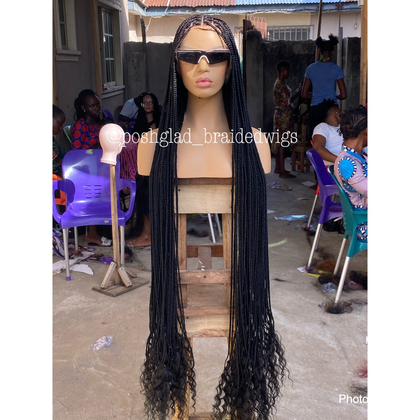 Goddess Knotless Braid Wig, HD Full Lace, Color 1B, Tailbone Length - Daya