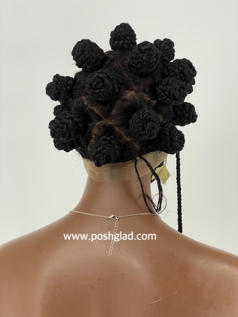 Bantu Knot Wig With Dropping Beads "Swiss Full Lace" Malaika