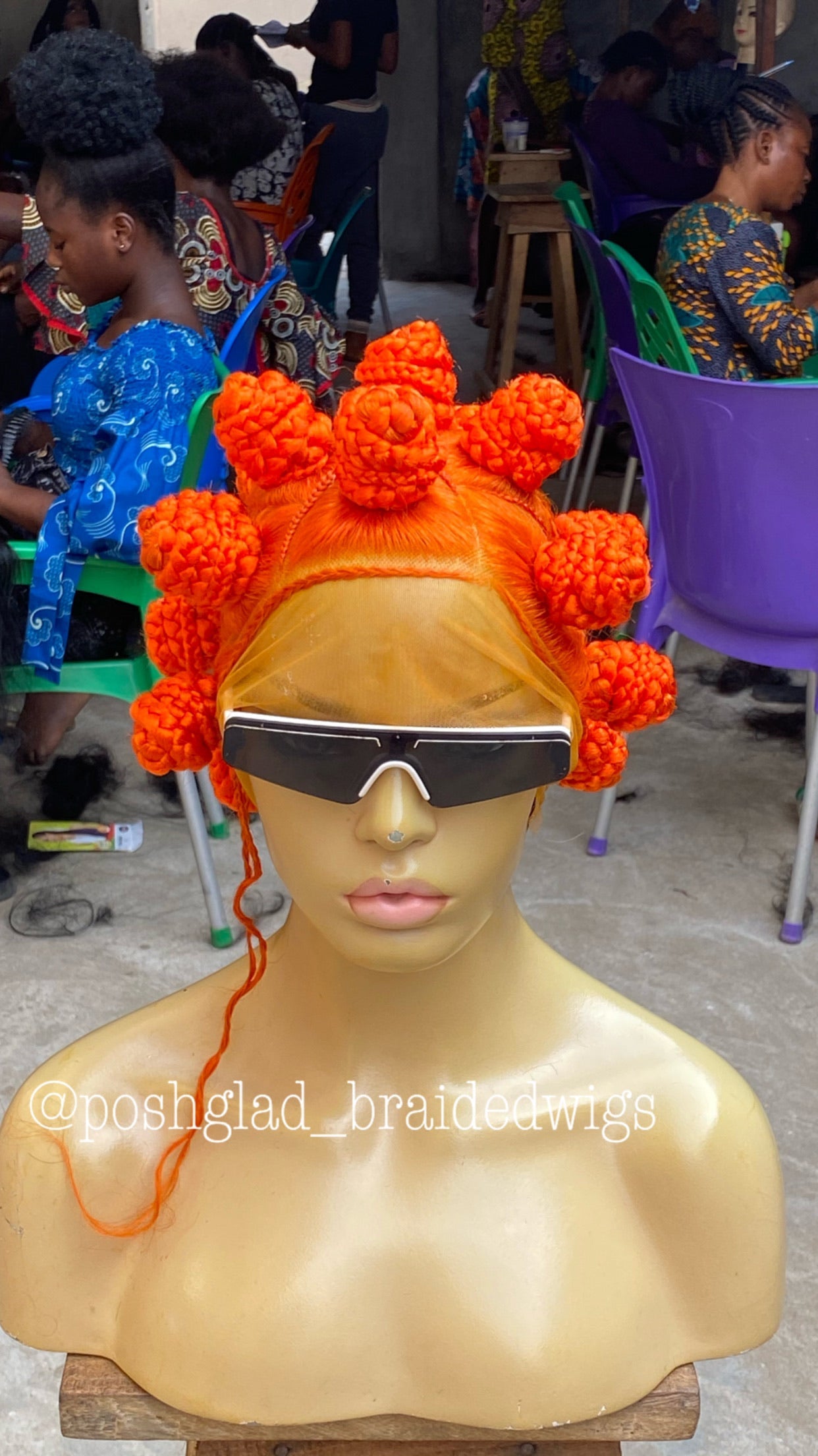 Bantu Knots Wig "Swiss Full Lace" Bright Orange Color - Tinashae