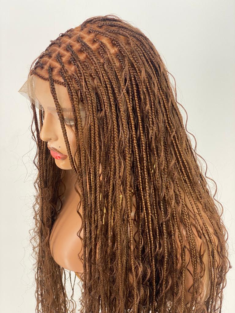 Bohemian Knotless Braid Wig, Swiss Full Lace, Color 30, Tailbone Length - Demi