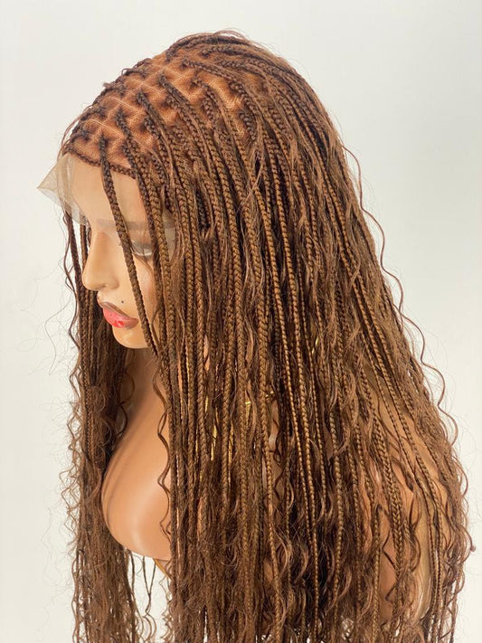 Bohemian Knotless Braid Wig, Swiss Full Lace, Color 30, Tailbone Length - Demi