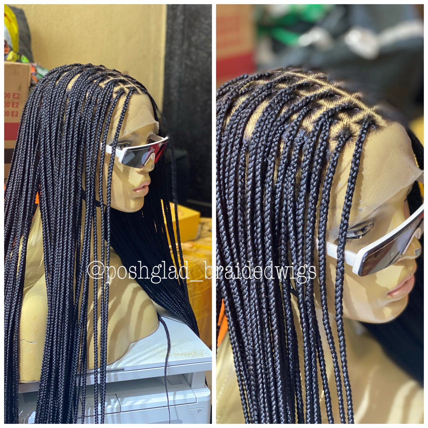 Knotless Braid Wig, Swiss Full Lace, Color 1, Glueless, Small Knots - Patsy