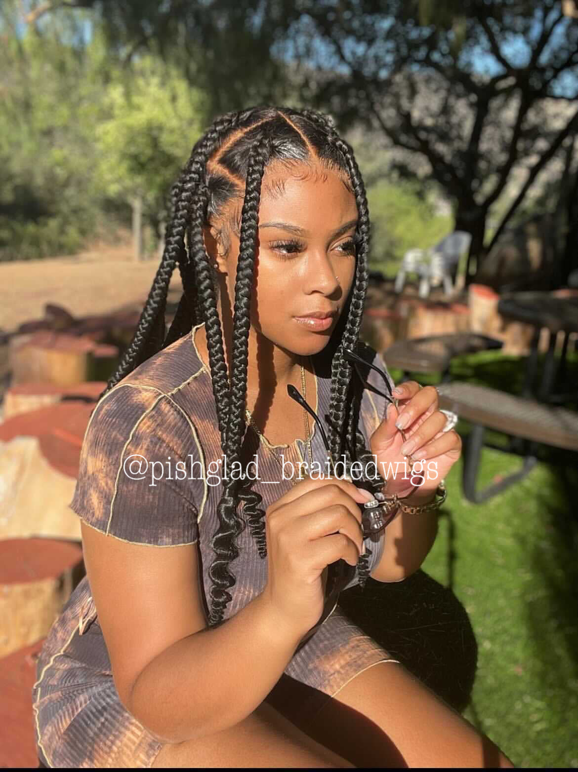 CoiLeray Jumbo Knotless Braid Wig (100% Full Lace Base) Black Color, Spiral End - Rae