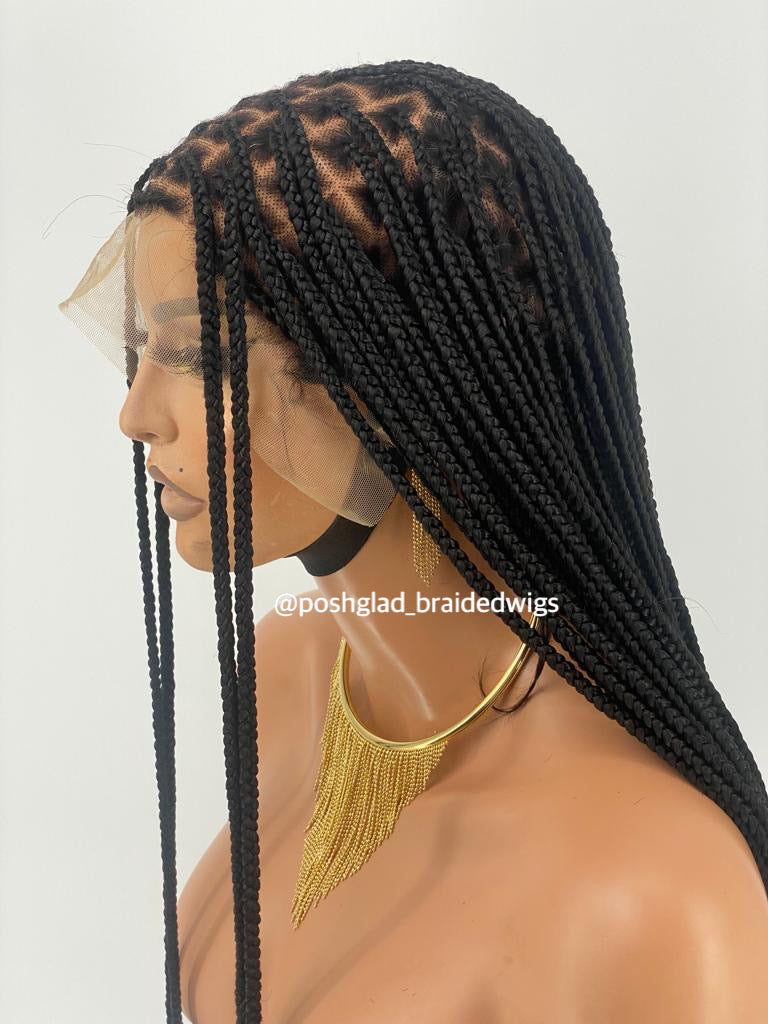 Shade Knotless Braid Wig, Swiss Full Lace, Color 1B (Ready To Ship)