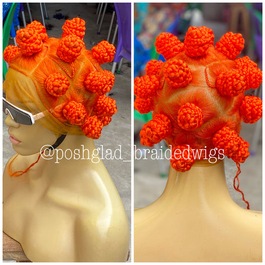 Bantu Knots Wig "Swiss Full Lace" Bright Orange Color - Tinashae