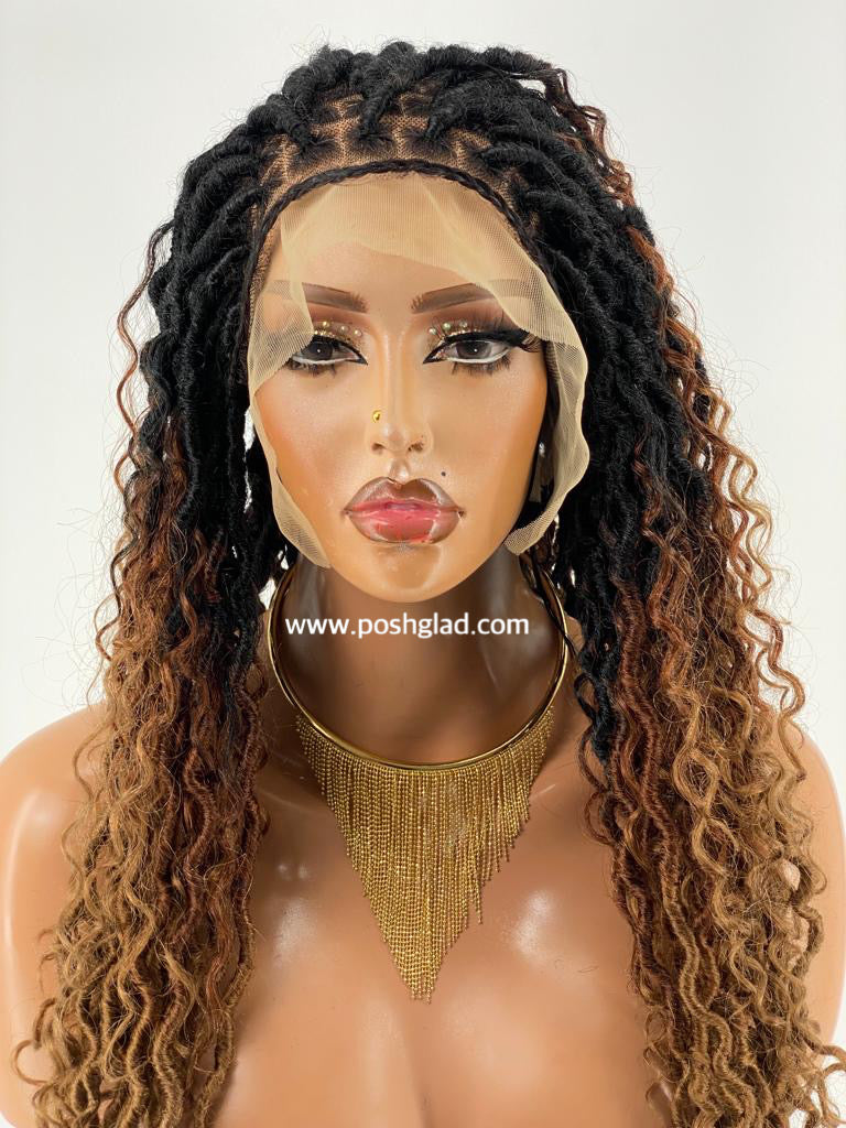 Faux Locs Wig, Full Lace, Color 1B30, Bra strap Length - Ready To Ship