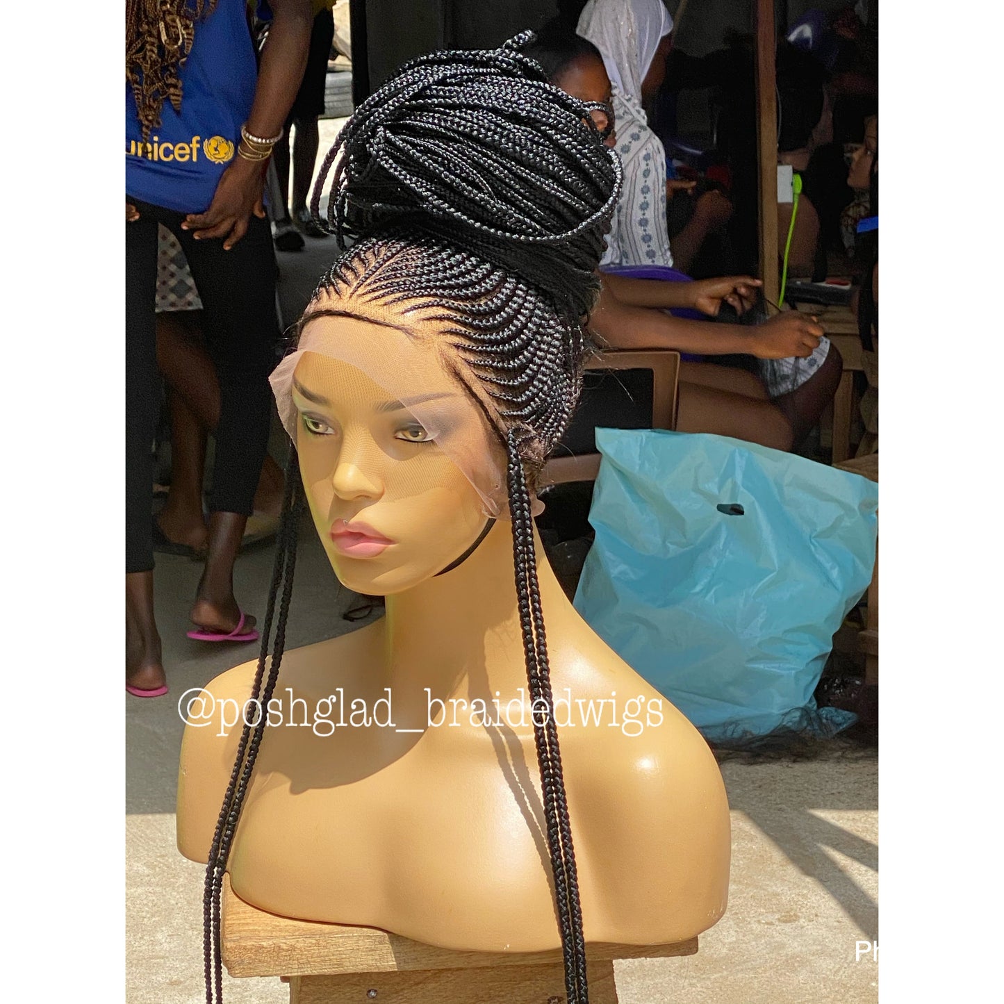 Cornrow Braid Wig "Premium Swiss Full Lace" Waist Length (Myra)