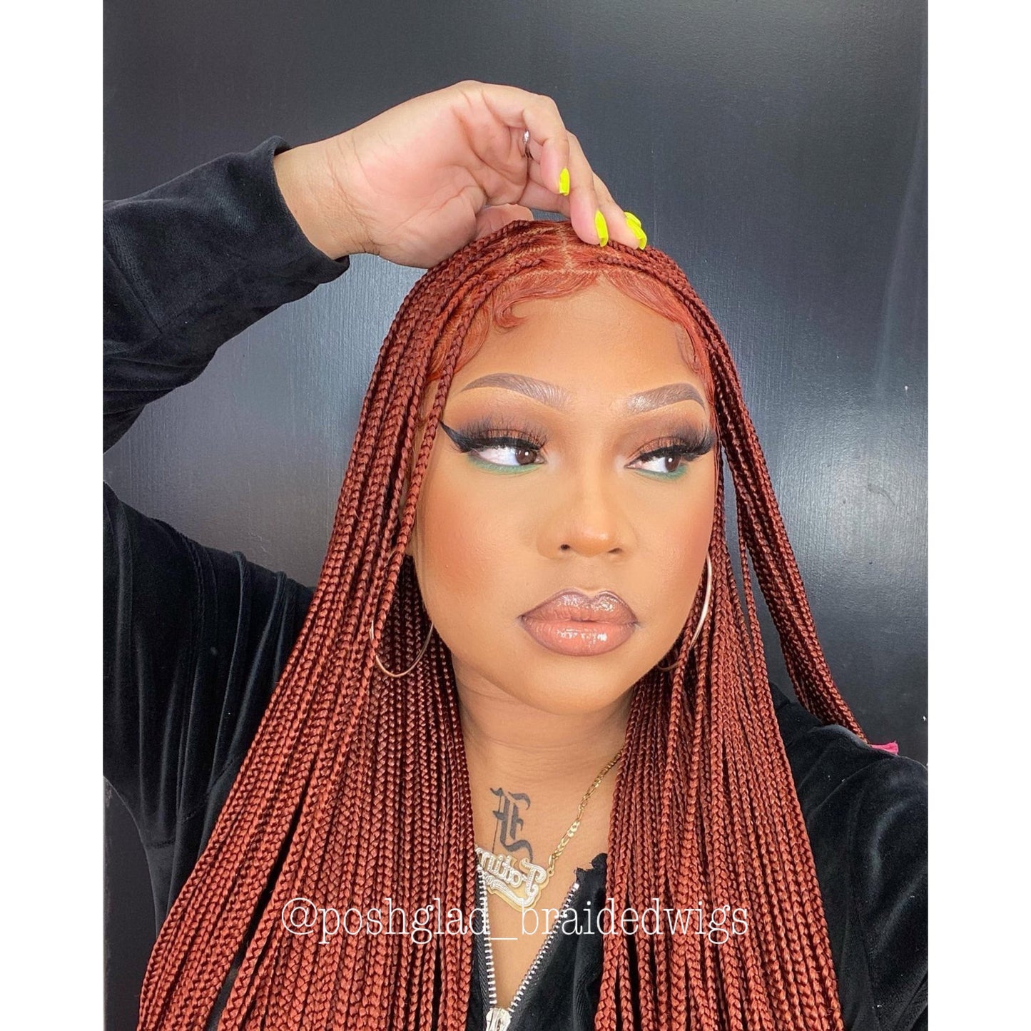 Knotless Braid Wig, HD Full Lace, color 350, Waist Length, Glueless - Gina