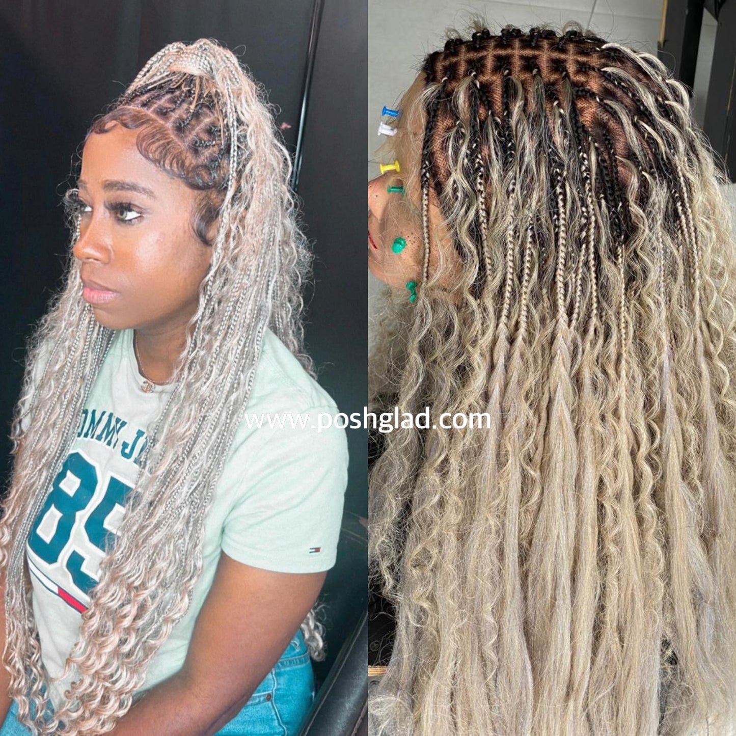 Bohemian Knotless Braid Wig, Full Lace, Waist, Color 613 mix - ZARA