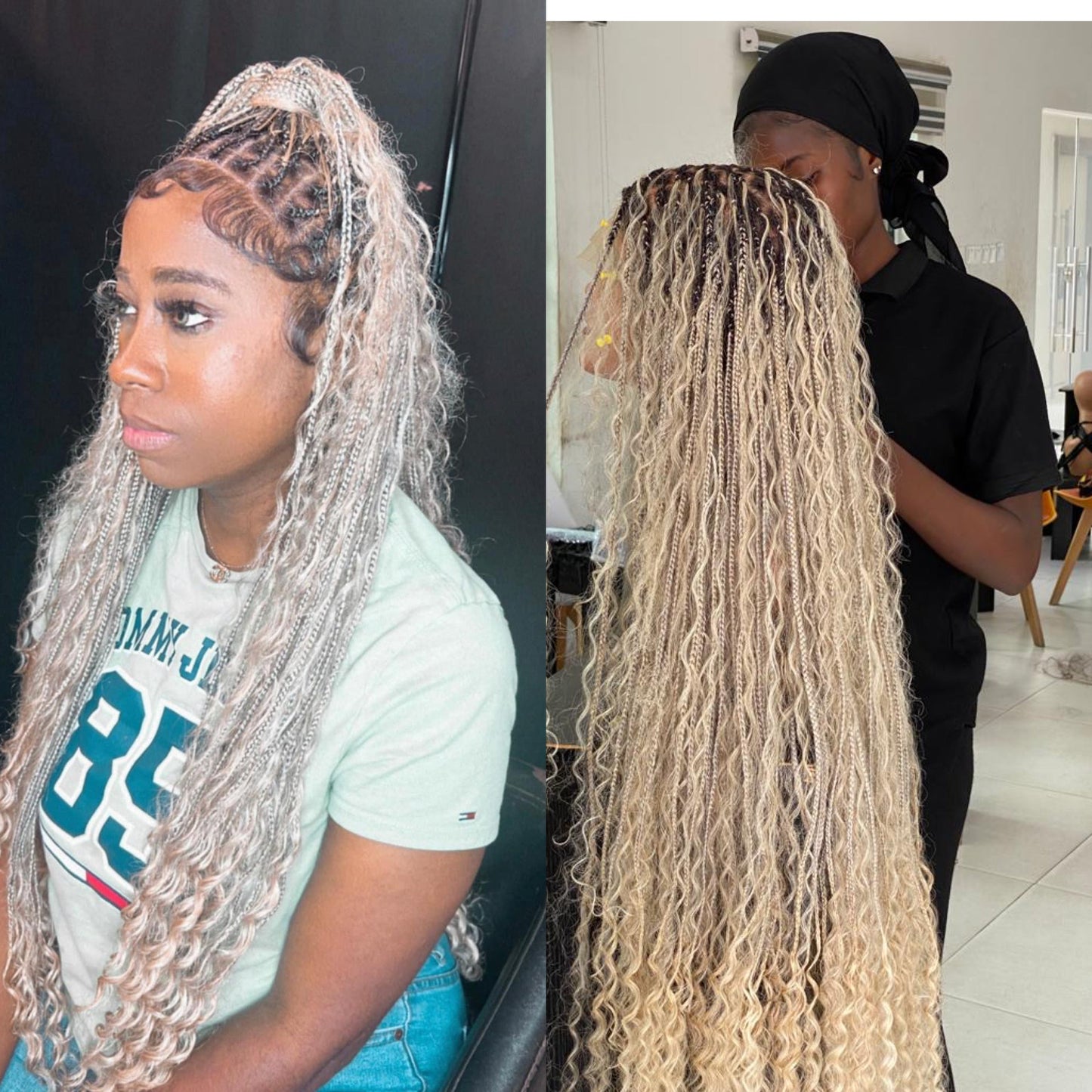 Bohemian Knotless Braid Wig, Full Lace, Waist, Color 613 mix - ZARA