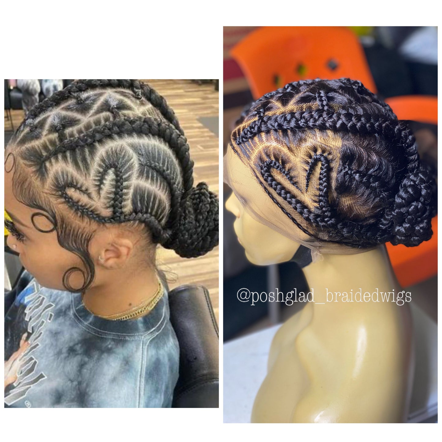 Feedin Braid Wig With Heart, Human Hair Full Lace, Black Color, Glueless - Farrah