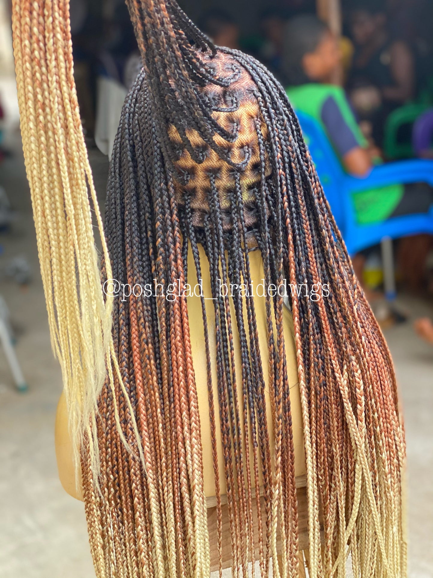 Knotless Braid Wig, Swiss Full Lace, Threetone Color, Waist Length - Gabrielle