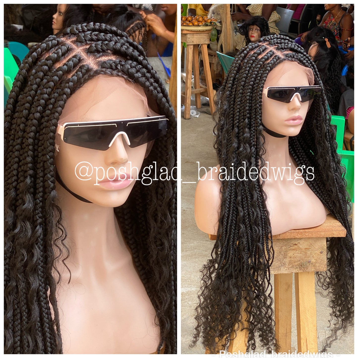 Bohemian Box Braid Wig, Swiss Full Lace, Color 1B, Waist Length - Bailey