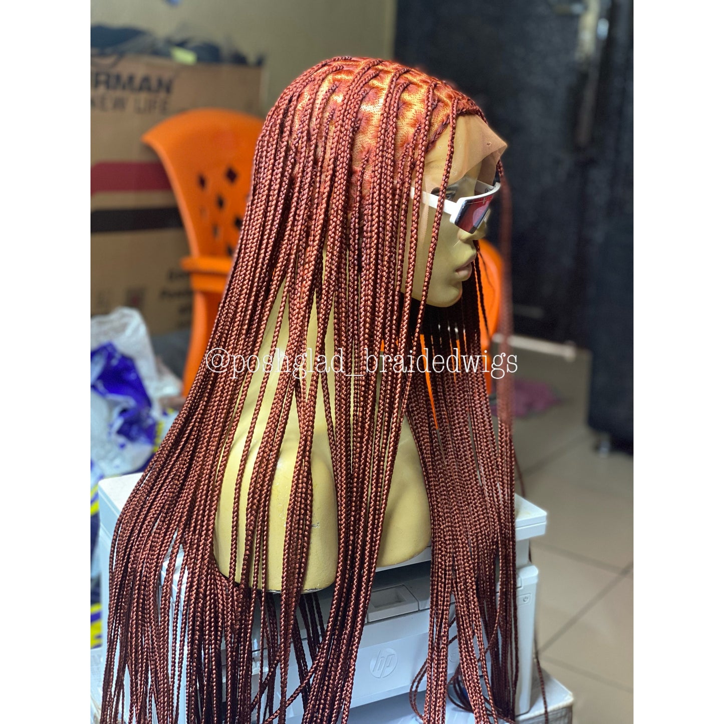 Knotless Braid Wig, HD Full Lace, color 350, Waist Length, Glueless - Gina